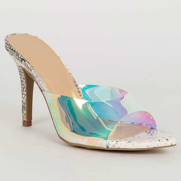 💘 LAST ONE 💘 Holographic Iridescent Snake Print Mules - Picture 5 of 7